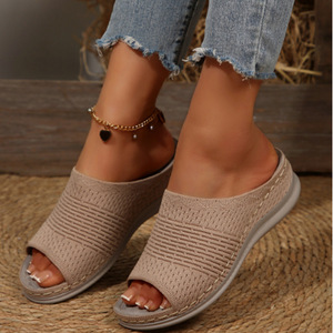 Sandalias de Plataforma para Mujer, Estilo Verano, Talla Grande, Punta Abierta, Tiras Anchas, Sin Forro, Parte Superior de Seda - Product Image 4