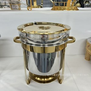 Marmite à soupe en acier inoxydable 11L dorée, chauffe-plat circulaire pour buffet, usage hôtelier et banquet - Product Image 3