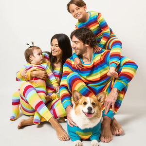 Personnalisé nouvelle famille correspondant ensemble tenues rayures colorées manches longues costume printemps automne bébé barboteuse enfants pyjamas ensemble vêtements - Product Image 2