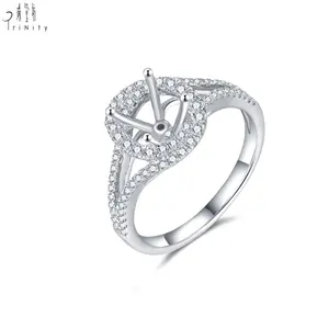 促销时尚真钻石饰品18k纯金白金圆形半镶嵌戒指女性婚礼