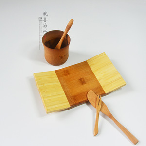 Bamboo Tableware Set With Cup Spoon Knife Fork For Tea And Dessert Reusable Natural Color - Product Image 1