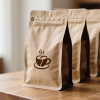 Sachets de café à fond plat personnalisés avec fermeture éclair et valve, design en gravure pour grains entiers