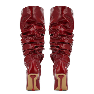 on Pleated Upper Fashion <b>Long</b> Booties Wide Fit Loose Kitten High Heels Shoes Women's Pointed Toe Knee High Boots - Product Image 5