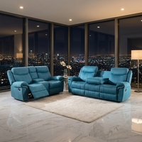 Ensemble de canapés inclinables manuels de luxe Frank avec haut-parleur Bluetooth, porte-gobelets et revêtement en tissu éponge pour maison moderne, cinéma maison, hôtel, appartement