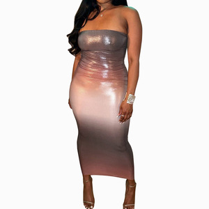 Vestido Tubo Sexy sin Espalda y sin Mangas con Contraste de Color Degradado para Mujer, a la Moda - Product Image 6