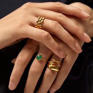 תכשיטי אבן חן יוקרתיים תכשיטי אבן חן יוקרתי מצופה זהב 18k 925 מצופה זהב 18k טבעת ערמה אוניקס ירוק - Product Image 2