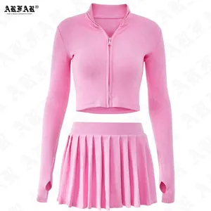 Women Pleated Skirt Fashion Pure Color 2 Piece Set For Women Custom Clothing Ribbed Loungewear Set