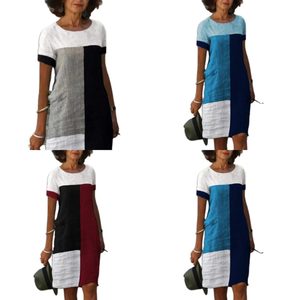 Robe <span class=keywords><strong>d</strong></span>'été 2026 pour femme en lin et coton, color block, manches courtes, coupe ample, longueur midi, <span class=keywords><strong>d</strong></span>écontractée, grandes tailles - Product Image 1
