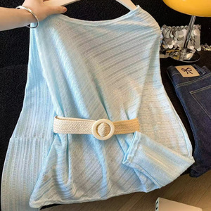 Women Lightweight Knitted Sun Protection <b>Cover</b> Up Loose Breathable UPF50+ Summer Top Thin Off Shoulder Design - Product Image 1