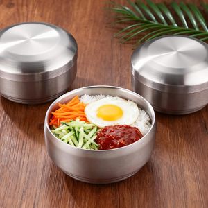 Geïsoleerde dubbelwandige rijstkommen van geborsteld SUS304 staal met deksel, geschikt voor ontbijtgranen, ijs en noedels. - Product Image 5