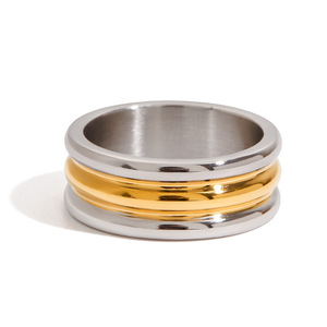 Modern Minimalist Three Layer Stainless Steel <b>Ring</b> Gold <b>Silver</b> Color Blocking Unisex Fashion Jewelry Gift - Product Image 5