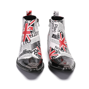 NA950 Stivali da Uomo con Stampa Giornale, Punta Affusolata, per Club e Feste, Scarpe Formali in Pelle, Calzature Maschili, Stivaletti da Motociclista - Product Image 4