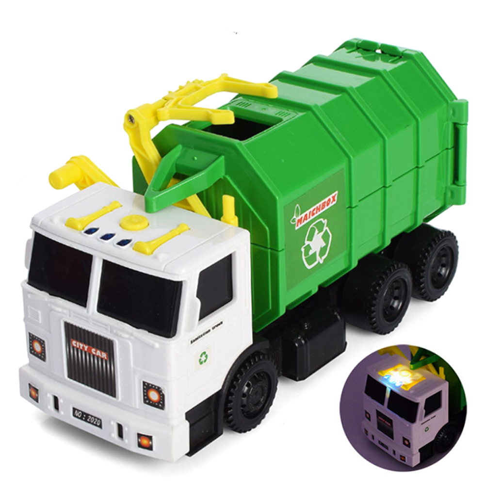Camión de Basura de Juguete de la Serie Ciudad para Niños, Vehículo de Saneamiento con Luz y Sonido para Juego de Roles Interactivo de Servicios Públicos