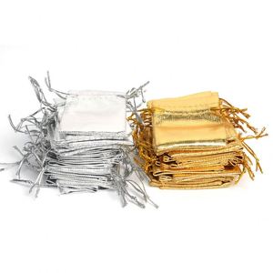 Sacs à cordon pour cadeaux de mariage, emballage de bijoux en organza argenté métallique - Product Image 4