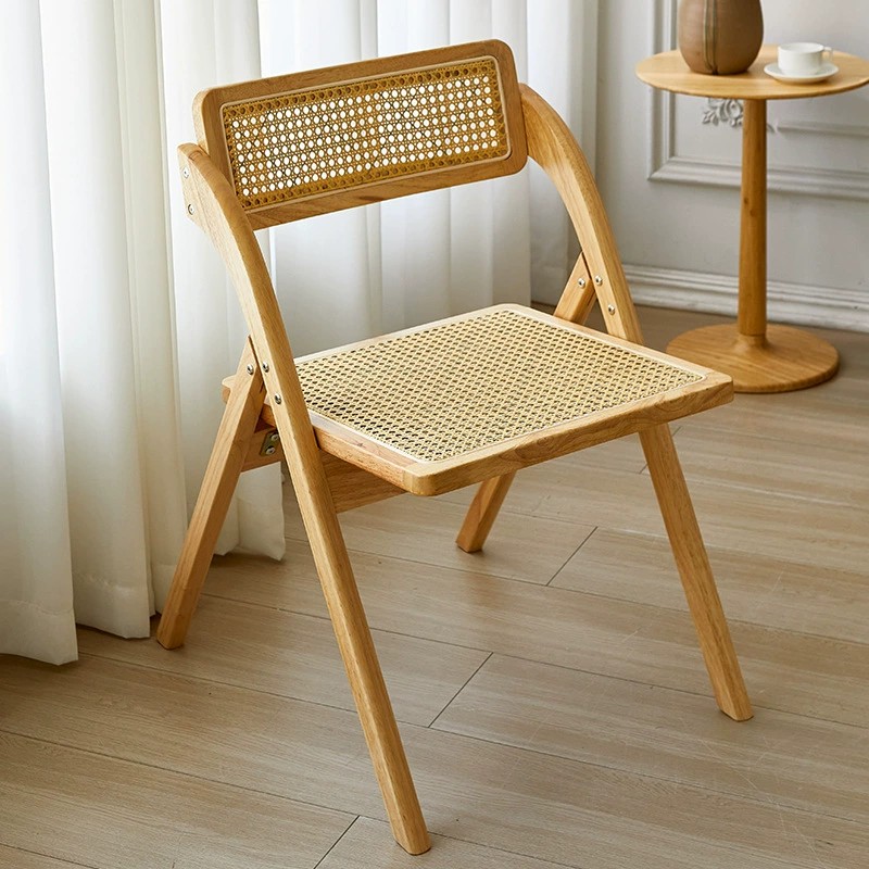 Folding Dining Chairs Wood Folding Chairs with Natural Rattan Backrest & Seat, Wooden Foldable Chairs for Dining Room, Kitchen