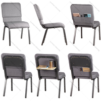 Silla Moderna Gris para Iglesia con Respaldo Encajable y Tablero de Escritura, Fabricada en Metal, Ideal para Escuelas, Hoteles y Teatros