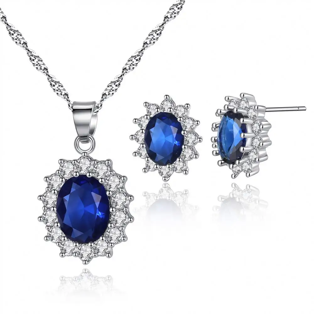 Set perhiasan anting-anting kalung zirkon Oval Tryme Kate Princess perhiasan pernikahan