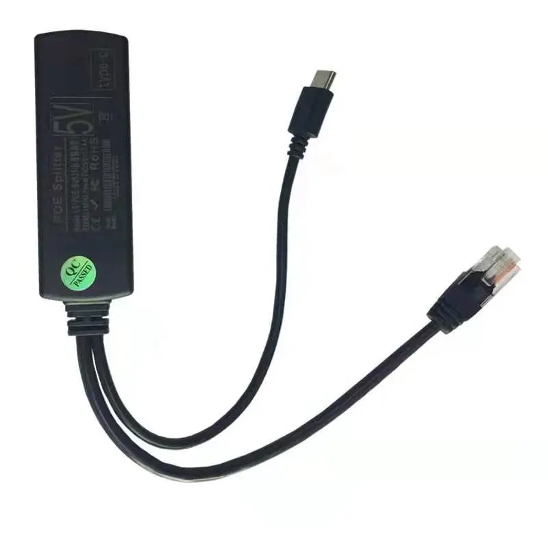 48V PoE para 5V Tipo-C 2-2.4A Adaptador de Carga de Alimentação Android 10/100Mbps USB Tipo C 10W Saída de Potência de Dados PoE Splitter Adapter