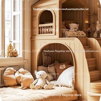 Lit cabane en bois massif pour enfants, maison de jeu multifonctionnelle avec espace sécurisé, escalier secret et design de villa personnalisable