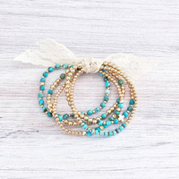 Style Européen Américain 5mm Face Turquoise Perlé 18K Or Perles pour Bracelet À La Main Croix DIY Bracelet Perlé pour Femme Fille
