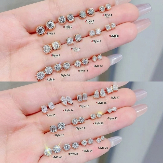 18K Solid Gold VVS D Color Lab Grown Diamond Stud Earrings Multi Cut & Setting Styles 0.2ct-1ct Lab Diamond Earring for Women