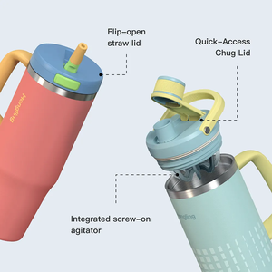 Hồng ling thiết kế mới lạ 32oz xử lý Tumbler với lật mở rơm Nắp 304 thép không gỉ cách điện cốc cà phê cho văn phòng - Product Image 2