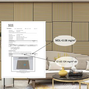 Gegroefde houten polyester brandwerende milieuvriendelijke geluidsabsorberende panelen, peel-and-stick akoestische panelen voor woonkamer en slaapkamer - Product Image 2