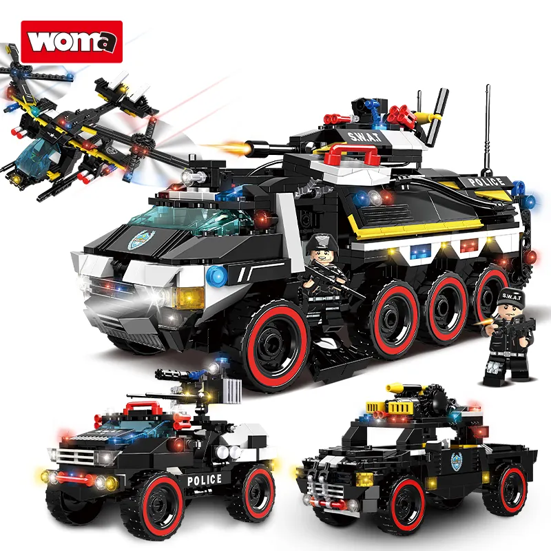 WOMA TOY Model Wholesale Customize City Police Vehicle Plane 3 in 1 SWAT Team Car Building Block Brick Construction Toy Diy
