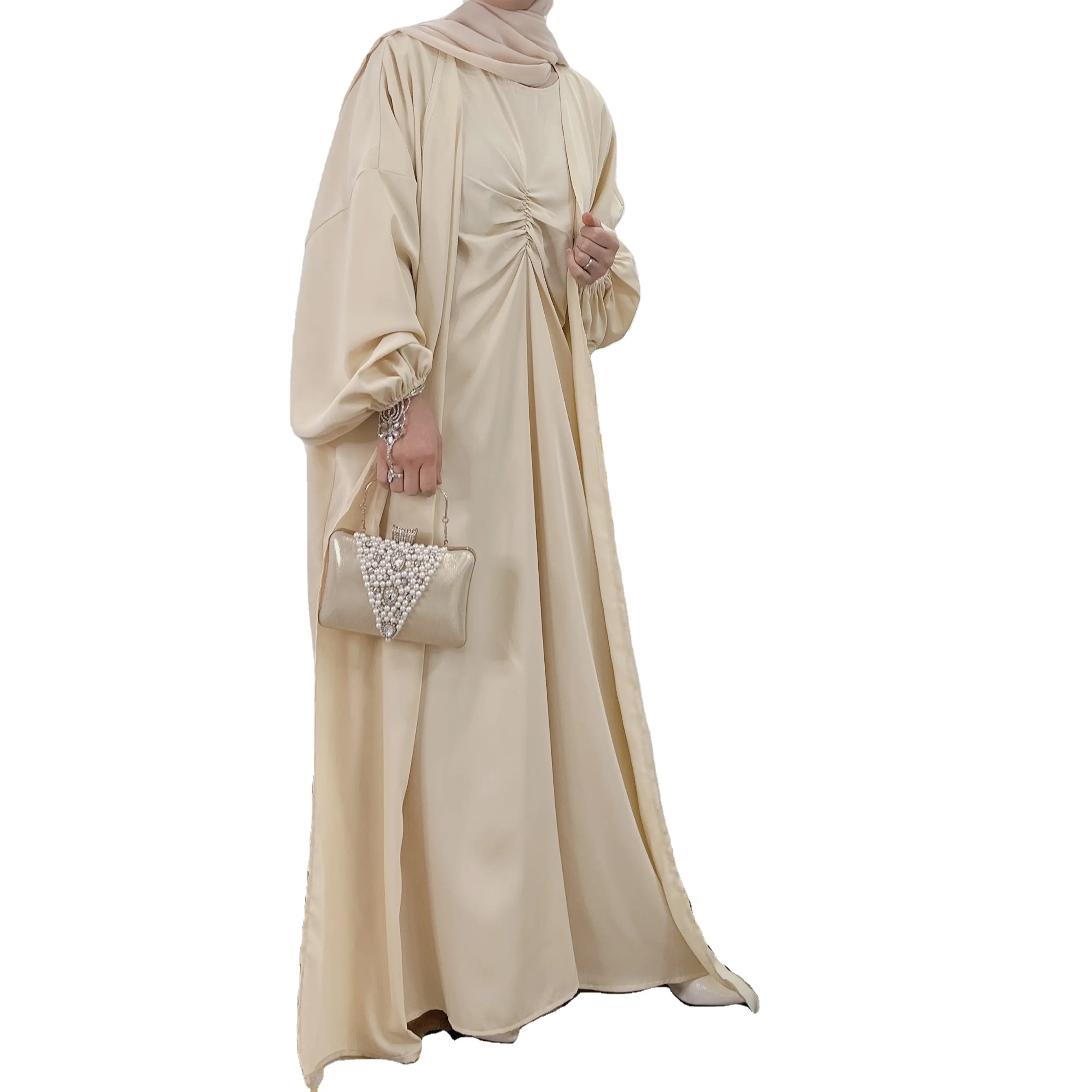 Mới Trong Dân Tộc 2 Mảnh Set Hồi Giáo Mở Abaya Ăn Mặc Với Bên Trong Ăn Mặc Kimono Dài Phụ Nữ Hồi Giáo Quần Áo Robe