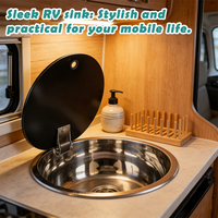 Évier de cuisine pour camping-car, cuve simple compacte en acier inoxydable 18/10 SS304 pour camping-car, caravane, bateau, évier de lavage RV JDA