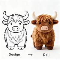 Peluche géante personnalisée en gros, motif vache des Highlands brodée, ultra douce, rembourrage en coton PP, promotionnelle