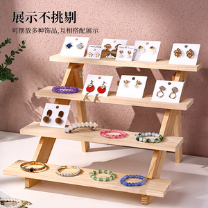 Présentoir à bijoux en bois massif à 4 niveaux, organisateur de boucles d'oreilles de bureau à étages pour stands de bijoux - Product Image 2