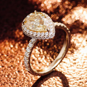 <span class=keywords><strong>แหวน</strong></span>เพชรโมอิสสีเหลืองกะรัต2กะรัตประดับลูกแพร์แท้18K 14K <span class=keywords><strong>แหวน</strong></span>หมั้นเพชรเม็ดใหญ่แหวนแต่งงาน - Product Image 2