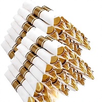 Ensembles de couverts jetables en plastique doré, robustes, style classique, finition polie, pré-ensachés, lot de 100