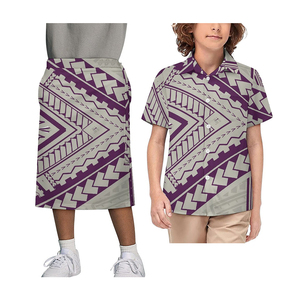 1MOQ Livraison directe Polynésien Elei Tribal Design Custom Boy Short Sleeve Shirt Soft Pockets Button Beach Longi Skirt Sarong - Product Image 3