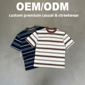 T-shirt <span class=keywords><strong>a</strong></span> <span class=keywords><strong>Righe</strong></span> in Cotone OEM 100% Cotone 190gsm 200gsm Collo Tondo Oversize Pesante Manica Corta Stile Retrò per Uomo - Product Image 1