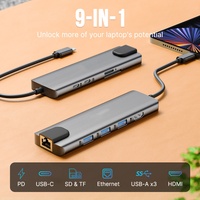 Nouvel article Station d'accueil 9-en-1 USB-C vers HD 4K port HDMI compatible type c hub usb tf lecteur de carte sd pour ordinateur portable et téléphone
