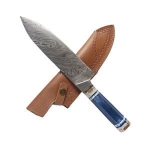 Custom Hand Forged Damascus <b>Kitchen</b> Chef <b>Knife</b> With Leather sheath cover (smk1966) - Product Image 1
