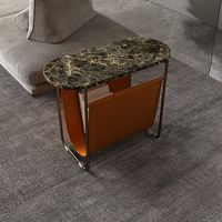 Table basse moderne minimaliste avec plateau en marbre et structure en acier inoxydable, avec espace de rangement, meubles de salon, table d'appoint
