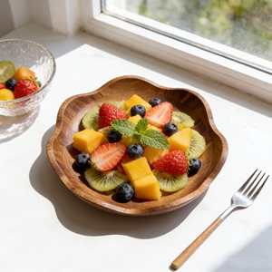 ของตกแต่งบ้านสไตล์โมเดิร์นรัสติก ชามไม้สักสำหรับใส่<span class=keywords><strong>ผล</strong></span><span class=keywords><strong>ไม้</strong></span>และเสิร์ฟอาหาร ชามไม้ตกแต่งขอบหยักขนาดกลาง - Product Image 3