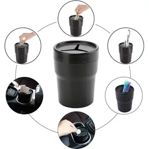 Car Trash Can with Lid Mini Auto Garbage Can Leakproof Vehicle Trash Bin Fits Cup Holder in Console or Door for Automotive Car