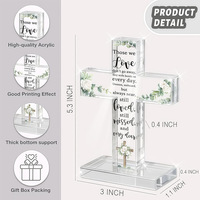 Croix commémorative en acrylique transparent avec base, cadeau de sympathie chrétienne, souvenir floral pour la perte d'un être cher, décoration de table