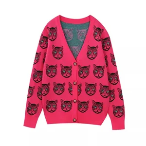 2022 inverno personalizzato Tiger Ladies lavorato a maglia Plus Size Cardigan casual Jacquard spesso maglioni di maglieria caldi Logo per le donne
