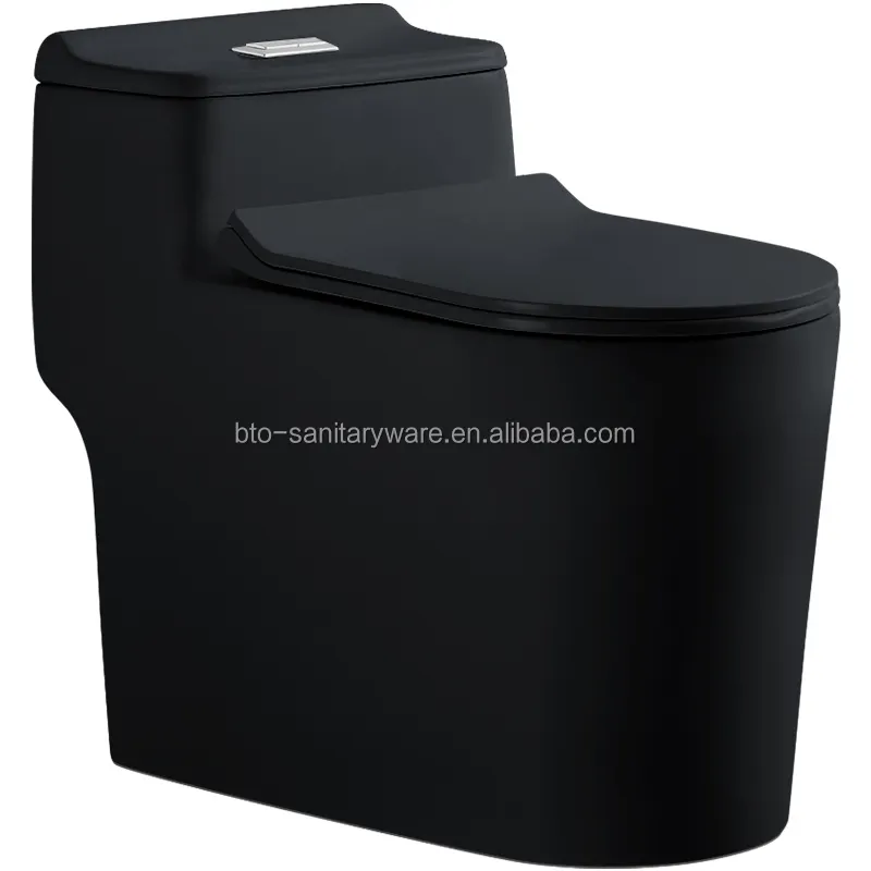 BTO European luxury sanitary ware Ceramic wc p-trap toilet vaso sanitario black one piece Toilet for Bathroom