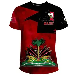 High Quality Cropped Boxy Fit Haiti Shirt Custom Private Label Haiti Flag Shirt Oversized Haitian Flag T-shirt For Men