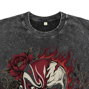 Camisetas de Hombre de Algodón 100% Tejido, Lavadas, de 230g, Transpirables, de Estilo Casual y Oversize, con Estampado de Calaveras de Diseño de Cultura China Personalizado, para Exteriores - Product Image 3