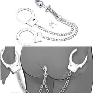 BDSM - Plug anal avec menottes métalliques verrouillables - Ensemble de restraints en acier inoxydable pour poignets - Jouets sexuels pour adultes - Jeux sexy pour femmes et couples - Product Image 6