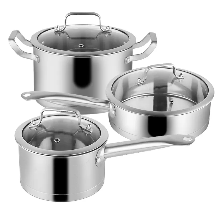 Kitchen Cookware 3 Piece Combination Camping Pot Set Stainless Steel Cooking Pot Set