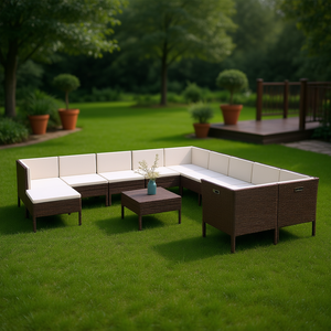 Ensemble de salon de jardin modulaire en polyrotin brun, mobilier d'extérieur moderne, capacité de 10+ places - Product Image 2