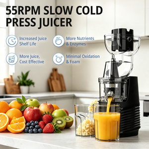 Masticating <b>Juicer</b> Extractor <b>Fruit</b> and <b>Vegetable</b> Juice <b>Machine</b> with Clear Feed Cup Black Countertop Press - Product Image 2